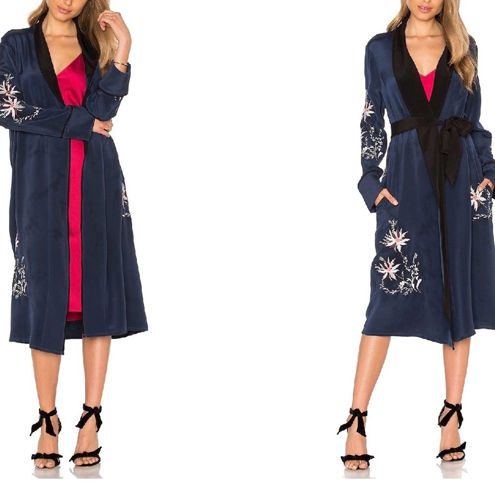 L'academie los angeles pure silk robe, embroidered